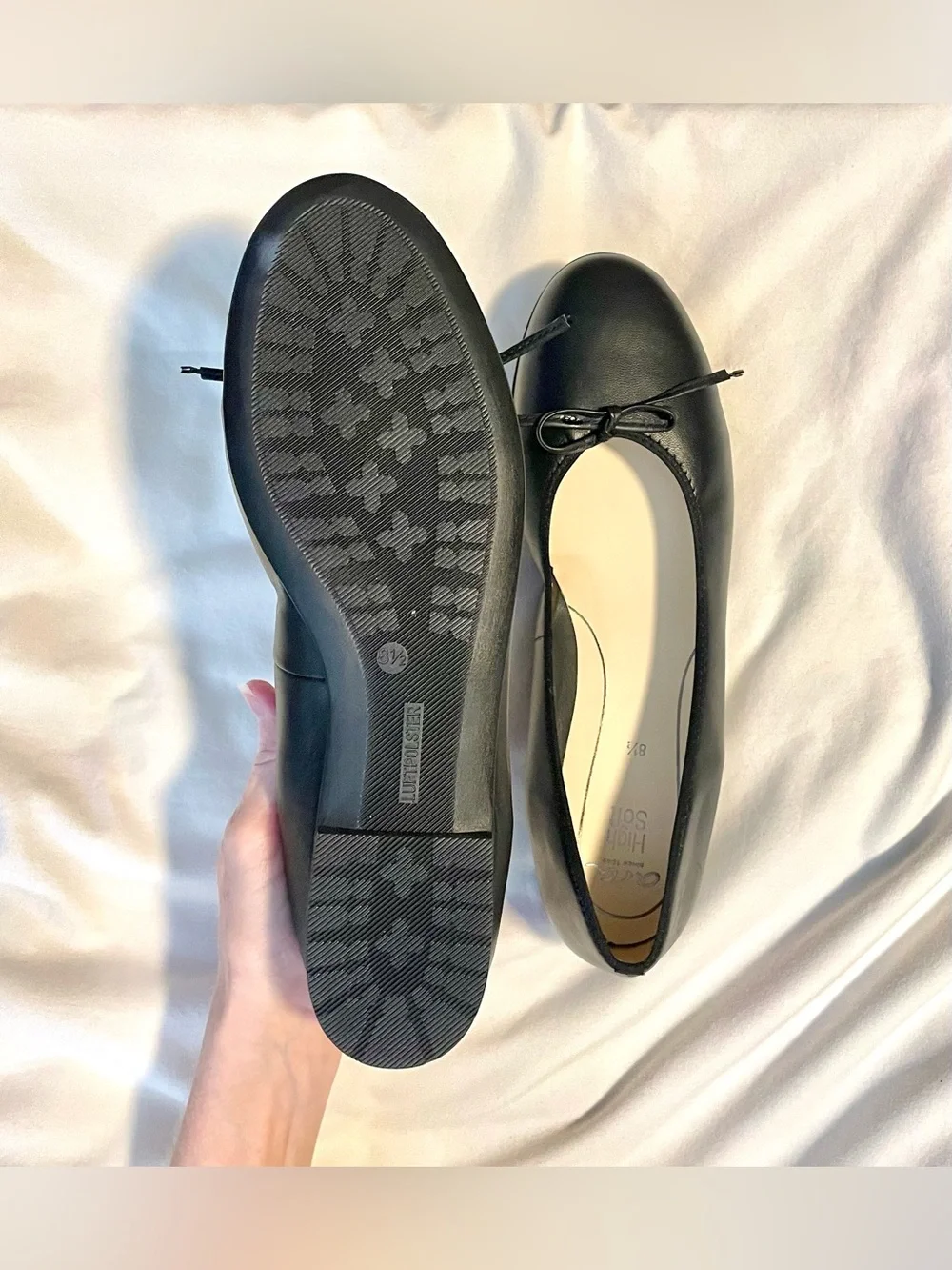 ARA Sardinia Ballet Flats/Shoes-Women's Sz 8.5-Black Leather w/Bow-Arch Support